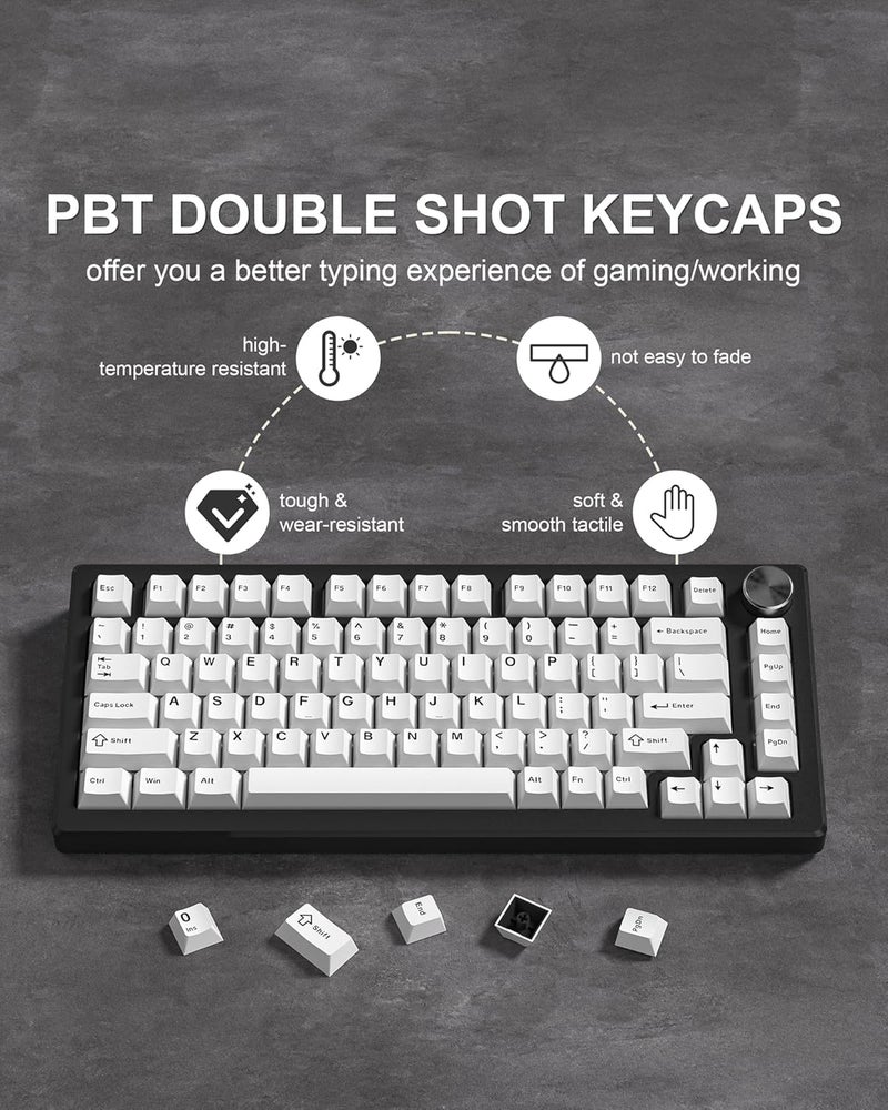 COSTOM Womier Double Shot PBT Keycaps Set 138 Keys, Cherry Profile Custom Keycaps 60 65 75 100 Percent for 61/64/68/84/87/100/104/108 Retro Gaming Mechanical Keyboard, White - Image 4